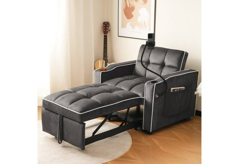Merax Schlafsofa mit 3-in-1 Bettfunktion, Loungesessel mit Getränke- & Handyhalter, Ausziehbares Sofa Liegestuhl von Merax