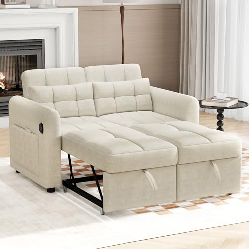 Merax Schlafsofa mit Bettkasten, 2-Sitzer Sofa mit Schlaffunktion, Klappbares 3-in-1 Schlafcouch mit Verstellbarer Rückenlehne, USB-Anschlüssen und Armlehnentaschen, Beige 142 x 85 x 83 cm Merax Schlafsofa mit Bettkasten, 2-Sitzer Sofa mit Schlaffunktion, Klappbares 3-in-1 Schlafcouch mit Verstellbarer Rückenlehne, USB-Anschlüssen und Armlehnentaschen, Beige 142 x 85 x 83 cm von Merax
