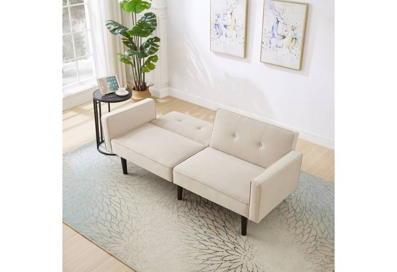 Merax Schlafsofa mit Liegefunktion, 2-in-1 Multifunktions-Sofabett Bettsofa Gästebett aus Leinen 1 Teile, Klappsofa mit verstellbarer Rückenlehne & Holzbeine von Merax