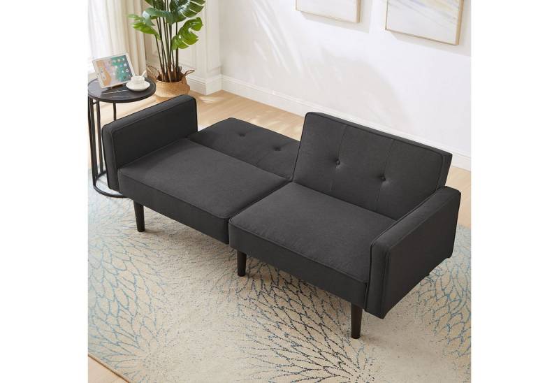 Merax Schlafsofa mit Liegefunktion, 2-in-1 Multifunktions-Sofabett Bettsofa Gästebett aus Leinen 1 Teile, Klappsofa mit verstellbarer Rückenlehne & Holzbeine von Merax