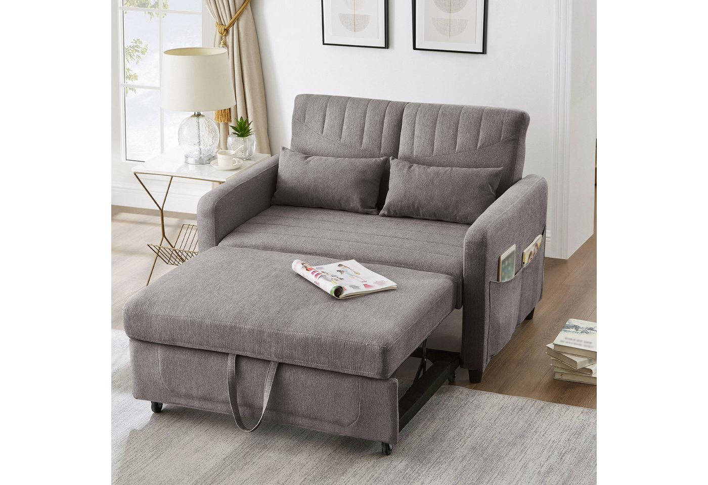 Merax Schlafsofa mit Schlaffunktion, Zweisitzer-Klappsofa, Baumwoll-Leinen-Stoff 1 Teile, Ausziehbares Sofabett mit 3-stufig verstellbarer Rückenlehne & Kissen Merax Schlafsofa mit Schlaffunktion, Zweisitzer-Klappsofa, Baumwoll-Leinen-Stoff 1 Teile, Ausziehbares Sofabett mit 3-stufig verstellbarer Rückenlehne & Kissen von Merax