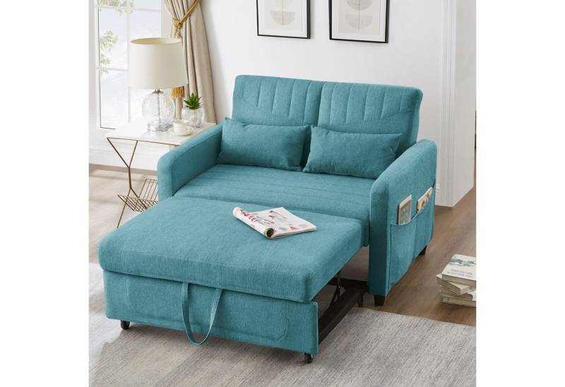 Merax Schlafsofa mit Schlaffunktion, Zweisitzer-Klappsofa, Baumwoll-Leinen-Stoff 1 Teile, Ausziehbares Sofabett mit 3-stufig verstellbarer Rückenlehne & Kissen von Merax