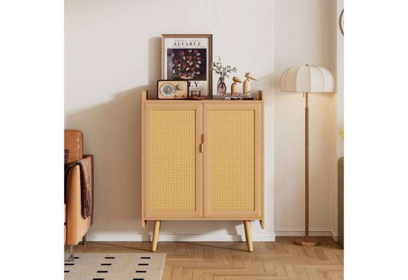 Merax Schuhschrank Landhausstil mit Rattantüren Sideboard mit Metallgriffe, Kommode mit verstellbaren Einlegböden von Merax