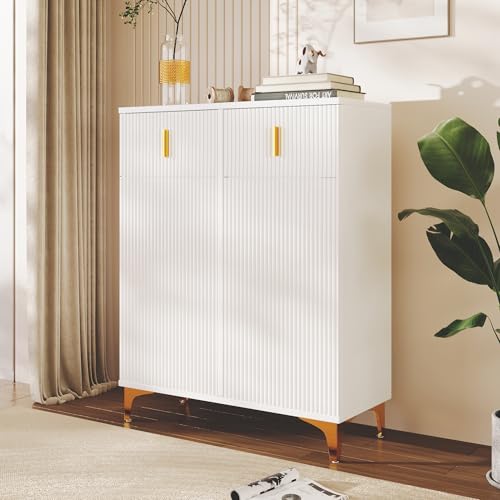 Merax Schuhschrank Weiss, Shoe Cabinet, Schuhkommode, Schuhschrank mit 2 Schublade und 2 Türen,Strukturpaneelen/Verstellbaren Einlegeböden/Vergoldeten Verzierungen, Weiß, 83x35x101cm Merax Schuhschrank Weiss, Shoe Cabinet, Schuhkommode, Schuhschrank mit 2 Schublade und 2 Türen,Strukturpaneelen/Verstellbaren Einlegeböden/Vergoldeten Verzierungen, Weiß, 83x35x101cm von Merax