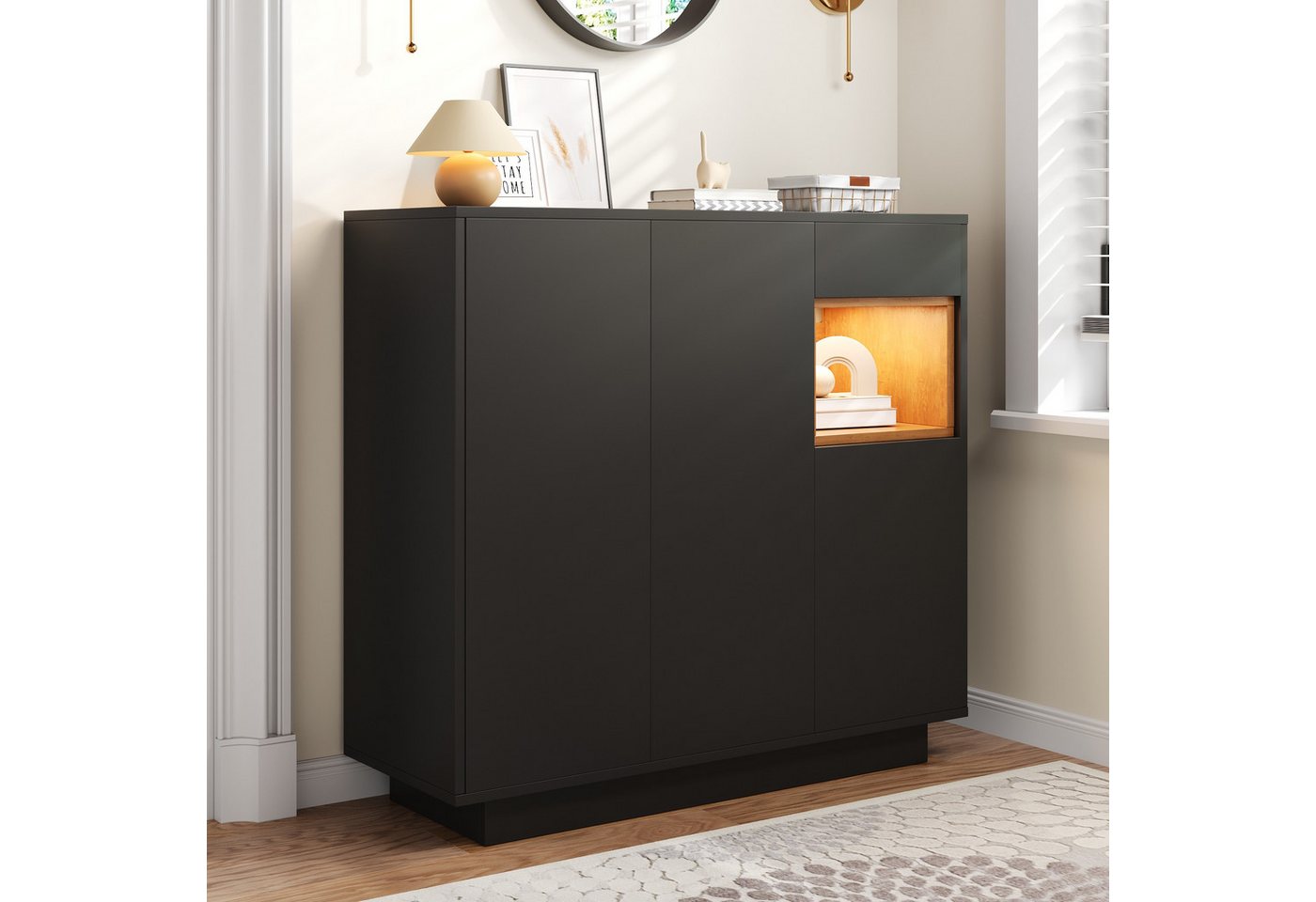 Merax Schuhschrank mit 16-farbiger LED-Beleuchtung (105x39,5x100,5 cm, 1-St) Schuhregal mit verstellbaren Regalböden und1 Schublade von Merax