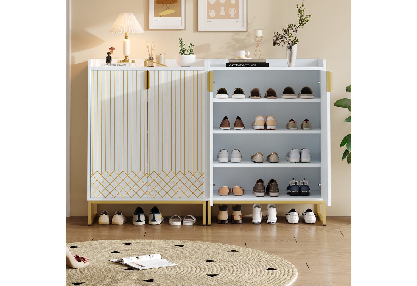 Merax Schuhschrank mit 4 Fächern & Metallfüßen (2-St) Schuhregal Schuhkommode platzsparender Flurschrank, 75x37x105cm von Merax