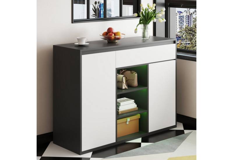 Merax Schuhschrank mit LED-Beleuchtung und verstellbare Regale (1-St) Schuhregal mit 2 Türen & 1 Schublade, Flur Diele, 105x39,5x86 cm von Merax