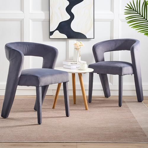 Merax Sessel 2er Set Relaxsessel Wohnzimmer Ohrensessel, Modern Loungesessel mit gepolstertem Sitzkissen, Armlehnen und Rückenlehne, aus Samt, Lesesessel für Schlafzimmer, Esszimmer, Büro, Dunkelgrau von Merax