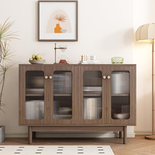 Merax Sideboard, Küchenschrank, Aufbewahrungsschrank, mit 4 Türen, Moderne Beistellschrank Mehrzweckschrank mit verstellbares Regal, für Wohnzimmer, Küche, Esszimmer, Landhausstil, 120x40x82cm, Braun von Merax