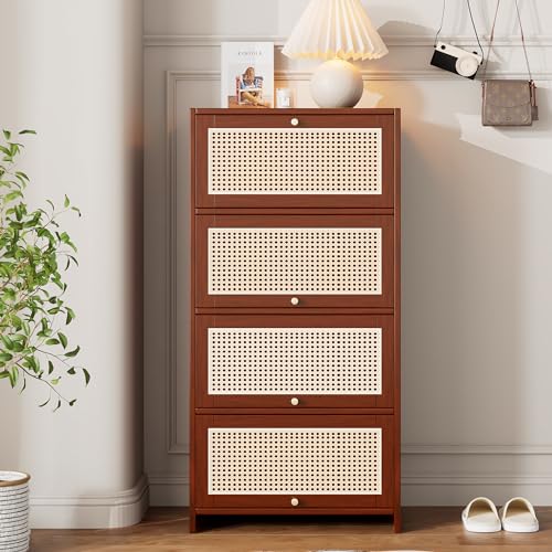 Merax Sideboard 60 * 40 * 120 Wohnzimmer Kommode mit Schubladen Vintage Möbel Komodenschrank mit 1 Rattan-Schublade 3 Rattan-Staufächer von Merax