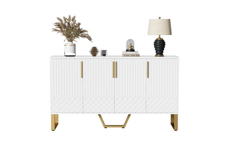 Merax Sideboard Hochglanz Kommode mit 4 Türen, Anrichte mit Metallgriffe und -beine, Buffet mit Push-to-Open Funktion von Merax