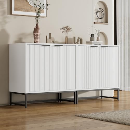 Merax Sideboard Kommode mit 4 Türen Moderner Buffetschrank mit Metallgriffen und Rahmenbeinen, Lagerung Schrank Standschrank für Wohnzimmer/Schlafzimmer/Flure/Küche, 160 x 40 x 80 cm von Merax