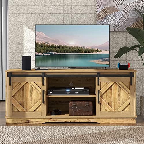 Merax Sideboard Küchenschrank, Industrial Design TV-Ständer Aufbewahrungsschrank mit 2 Schiebetüren und Verstellbare Ablage, Landhausstil Beistellschrank für Wohnzimmer, Esszimmer, Rustikales Braun von Merax