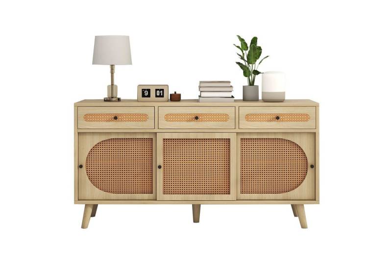 Merax Sideboard Landhausstil mit Schublade und 6 Fächer, Kommode mit Rattangeflecht,Anrichte,TV-Board,B:140cm von Merax