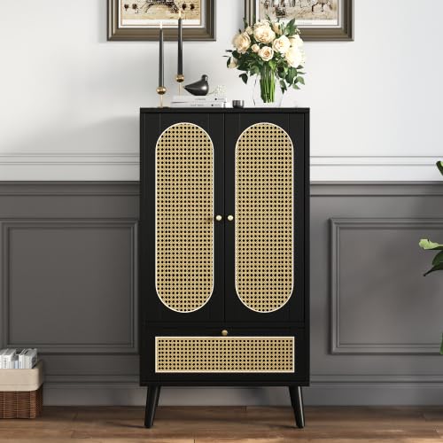 Merax Sideboard Wohnzimmer Kommode Vintage Möbel mit 2 Türen und 1 Schublade Rattan-Design von Merax
