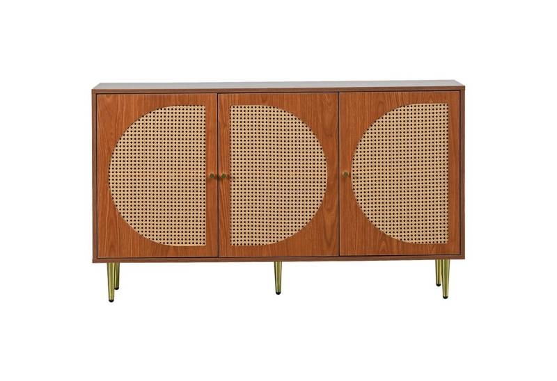 Merax Sideboard im Vintage-Stil mit 6 Fächern, Kommode mit 3 Rattan-Türen und Metallbeine,Breite 130cm von Merax