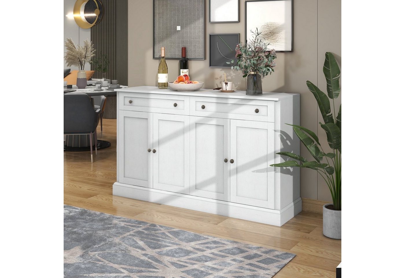 Merax Sideboard im rustikalen Landhausstil mit 2 Schubladen und 4 Türen, Kommode mit viel Stauraum und Metallgriffe, Anrichte, Breite 150cm von Merax