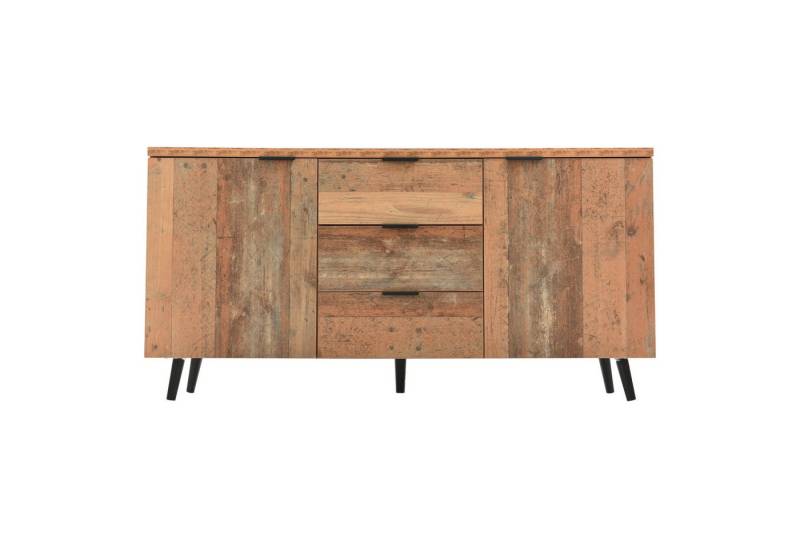 Merax Sideboard in Altholz-Optik mit 3 Schubladen und 2 Türen, Kommode mit verstellbaren Ablagen,B:140cm von Merax