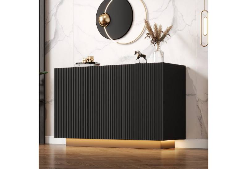 Merax Sideboard in Schwarz-Marmoroptik (1 St., Buffetschrank mit Push-to-Open-Funktion), Kommode mit LED & Bluetooth, Anrichte mit 3 Türen & Stauraum, B:120cm von Merax