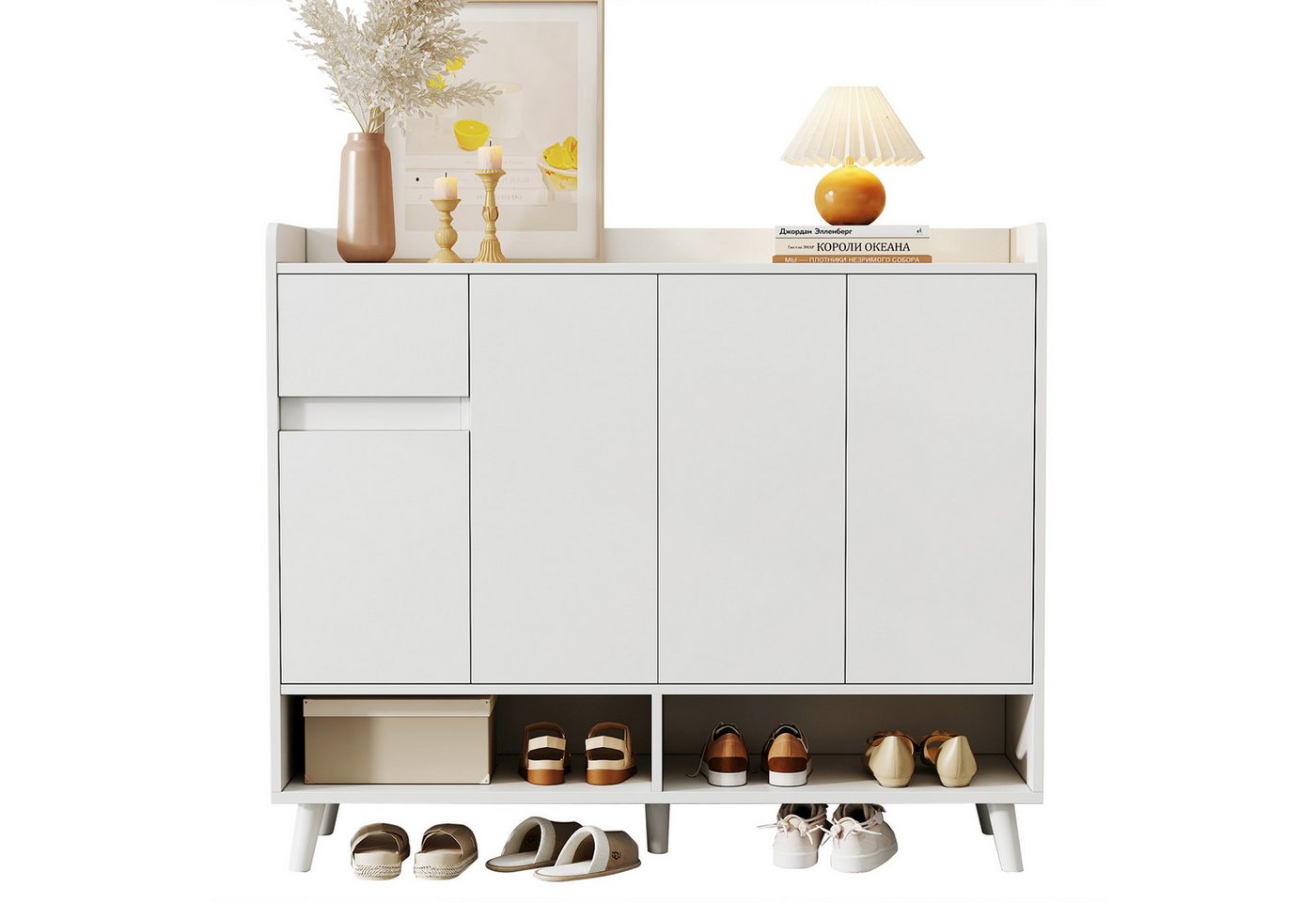 Merax Sideboard mit 1 Schublade, 4 Türen und verstellbaren Regal (1 St), Kommode mit viel Stauraum, Anrichte, Schuhschrank, Breite 120cm von Merax
