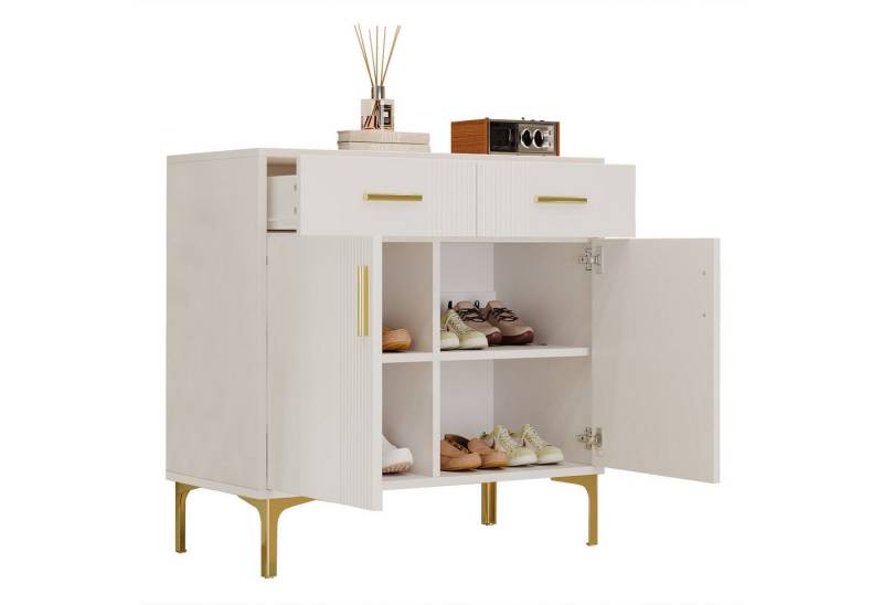 Merax Sideboard mit 2 Türen und 2 Schubladen (1 St), Kommode mit Wellenfront und Metallfüßen, Buffet Aufbewahrungsschrank von Merax