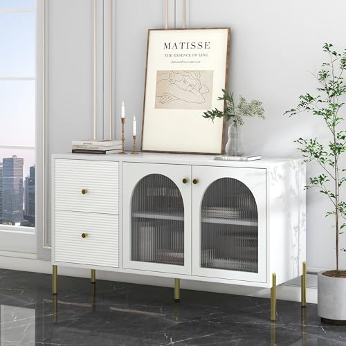 Merax Sideboard mit 2 Türen und 2 Schubladen Kommode Buffetschrank Wohnzimmer Möbel küchenschränke Komodenschrank weiß-goldenes Sideboard Merax Sideboard mit 2 Türen und 2 Schubladen Kommode Buffetschrank Wohnzimmer Möbel küchenschränke Komodenschrank weiß-goldenes Sideboard von Merax