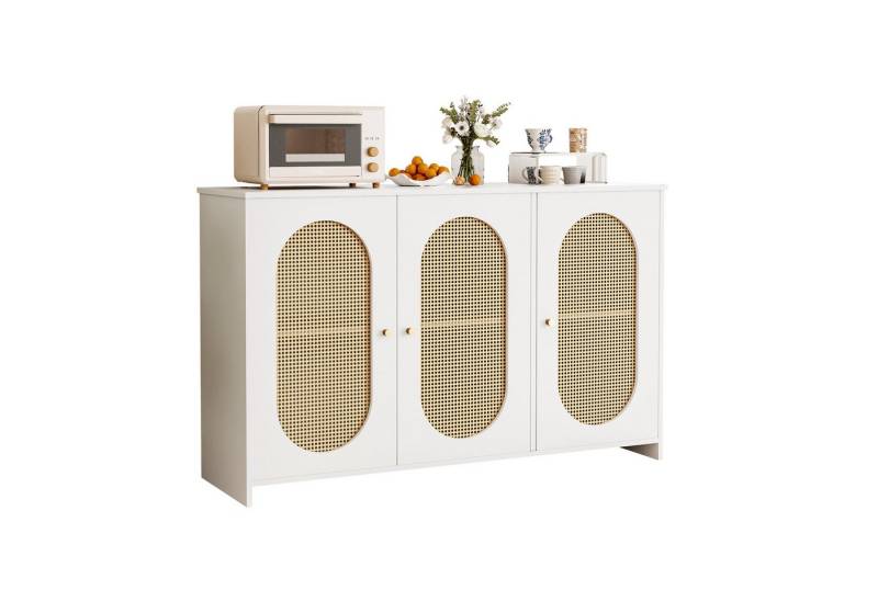 Merax Sideboard mit 3 Rattantüren und Metallgriffen, Kommode mit verstellbaren Einlegeböden und großem Stauraum, Schrank von Merax