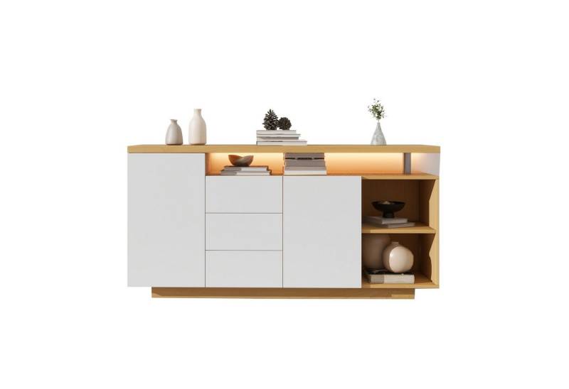 Merax Sideboard mit 3 Schubladen und 2 Türen, Kommode mit verstellbaren Einlegböden und offenen Fächer,Anrichte von Merax