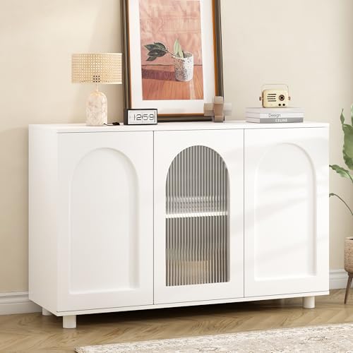 Merax Sideboard mit 3 Türen, Moderne Buffetschrank Mehrzweckschrank mit Verstellbare Ablage, Griffloses Design, Glastür, elegant Beistellschrank für Wohnzimmer, Esszimmer, Flur, Küche, Weiß, 120cm Merax Sideboard mit 3 Türen, Moderne Buffetschrank Mehrzweckschrank mit Verstellbare Ablage, Griffloses Design, Glastür, elegant Beistellschrank für Wohnzimmer, Esszimmer, Flur, Küche, Weiß, 120cm von Merax