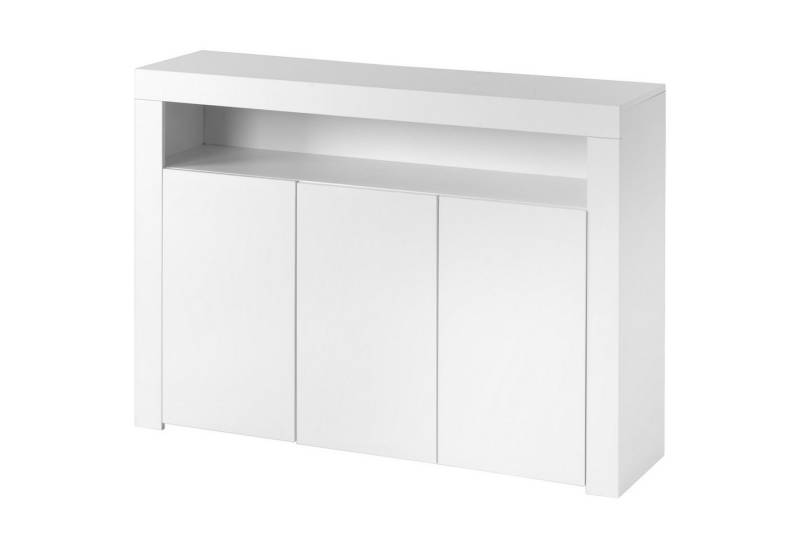 Merax Sideboard mit 3 Türen und 1 offene Fach, Hochglanz Front mit LED,Kommode mit verstellbaren Einlegeböden von Merax