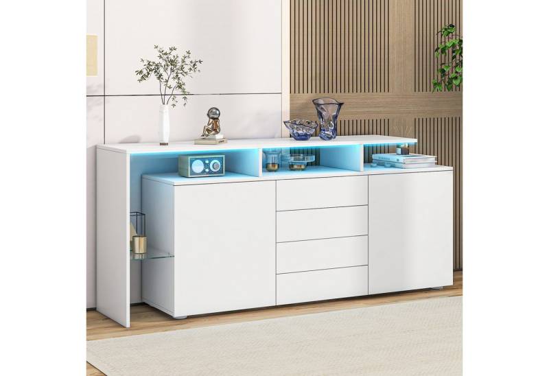 Merax Sideboard mit LED-Beleuchtung in Weiß Hochglanz (160 × 35 × 70 cm, Anrichte Buffetschrank), Wohnzimmermöbel Kommode mit großem Stauraum, 4 Schubladen & 2 Türen Merax Sideboard mit LED-Beleuchtung in Weiß Hochglanz (160 × 35 × 70 cm, Anrichte Buffetschrank), Wohnzimmermöbel Kommode mit großem Stauraum, 4 Schubladen & 2 Türen von Merax