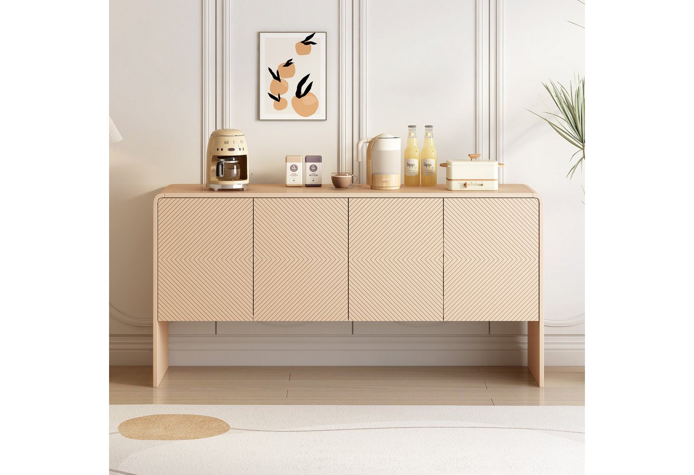 Merax Sideboard mit 4 Türen und Einlegeböden, Kommode mit Kippschutz, Anrichte, Buffet Scandi, B:152,5cm von Merax