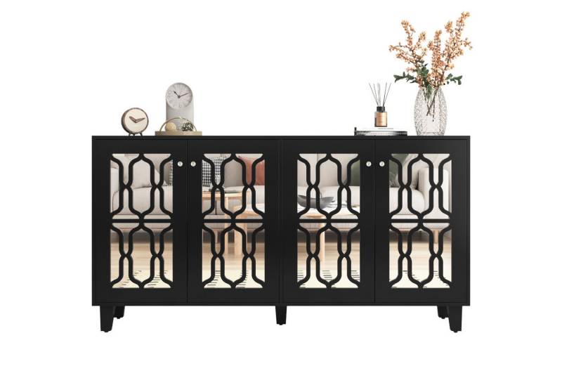 Merax Sideboard mit Spiegelelementen und geometrischem Trellis-Muster, Kommode mit Spiegelfront,Anrichte mit großem Stauraum,Breite:160cm von Merax