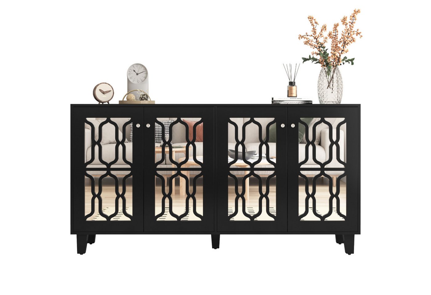 Merax Sideboard mit Spiegelelementen und geometrischem Trellis-Muster, Kommode mit Spiegelfront,Anrichte mit großem Stauraum,Breite:160cm Merax Sideboard mit Spiegelelementen und geometrischem Trellis-Muster, Kommode mit Spiegelfront,Anrichte mit großem Stauraum,Breite:160cm von Merax