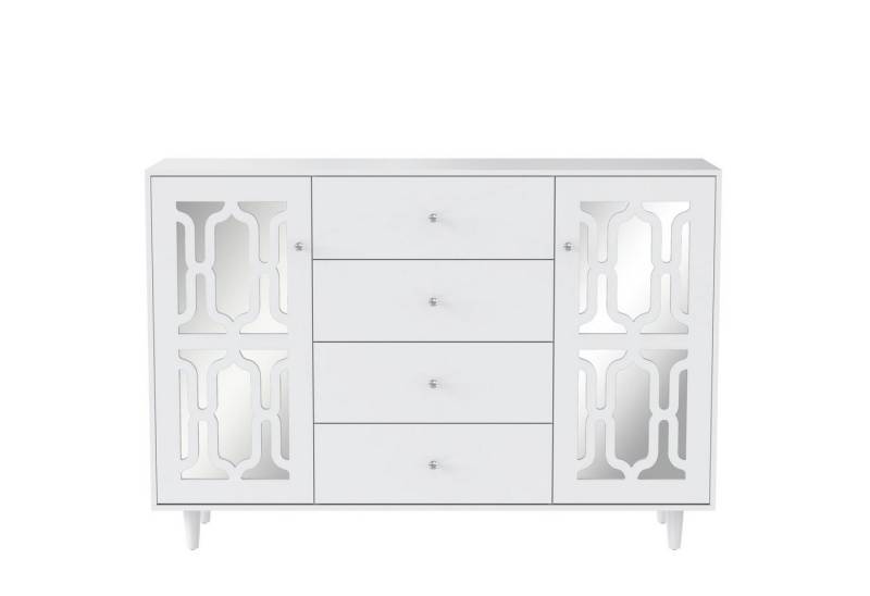 Merax Sideboard mit Spiegelelementen und geometrischem Trellis-Muster, Kommode mit vier Schubladen und Spiegelfront,Anrichte,Breite:148cm von Merax