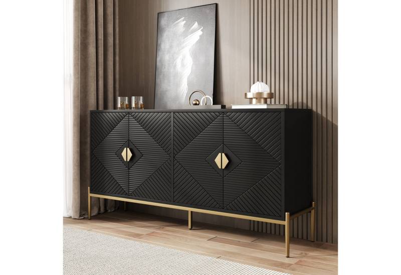 Merax Sideboard mit goldenen Metallbeinen (1 St., 162L x 40B x 80H(cm), Kommode mit 4 Türen, Aufbewahrungsschrank Anrichte, Buffetschrank von Merax