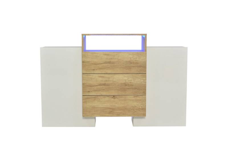 Merax Sideboard mit hochglänzenden Türen und LED-Bleuchtung, Kommode mit drei Schubladen in Wildeiche,Anrichte,Breite 140cm Merax Sideboard mit hochglänzenden Türen und LED-Bleuchtung, Kommode mit drei Schubladen in Wildeiche,Anrichte,Breite 140cm von Merax
