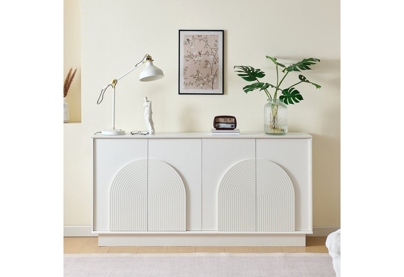 Merax Sideboard mit matter Oberfläche (1 St), Kommode mit 4 gewölbte Türen,Aufbewahrungsschrank,Anrichte,160x38x80cm von Merax