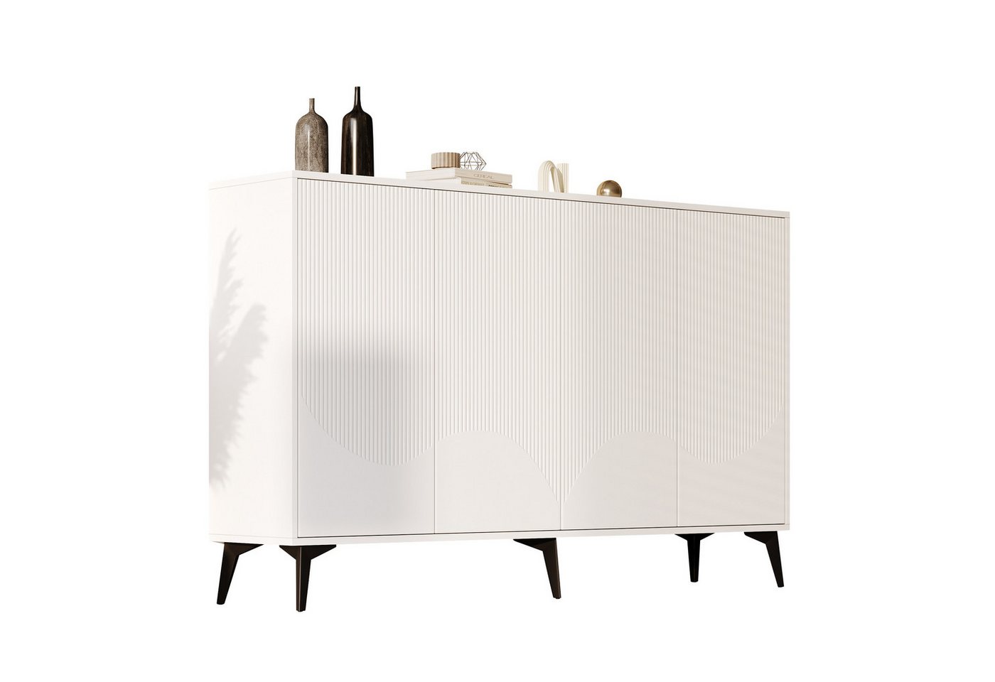 Merax Sideboard mit verstellbaren Einlegeböden (160x35x100 cm, Wohnzimmerschrank, Eckschranke, Highboard), Kommode mit 4 Türen und Metallbeine, Anrichte, Breit: 160cm von Merax