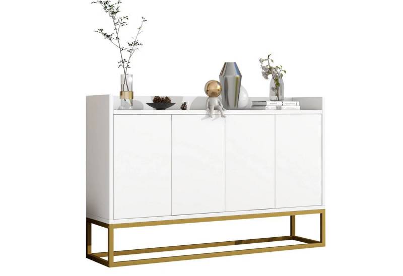 Merax Sideboard mit verstellbaren Einlegeböden und goldenen Metallrahmen, Kommode mit Push-to-Open Funktion,Anrichte,Buffet,Breite: 120cm von Merax