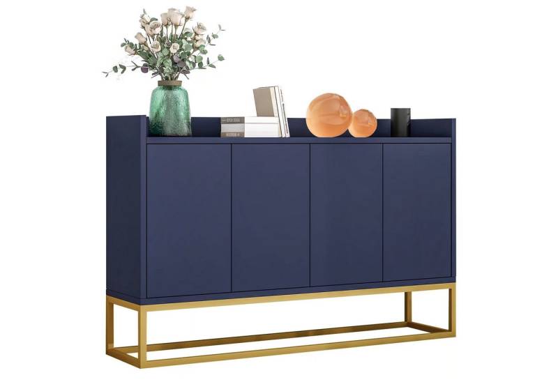 Merax Sideboard mit verstellbaren Einlegeböden und goldenen Metallrahmen, Kommode mit Push-to-Open Funktion, Anrichte, Buffet, Breite: 120cm von Merax