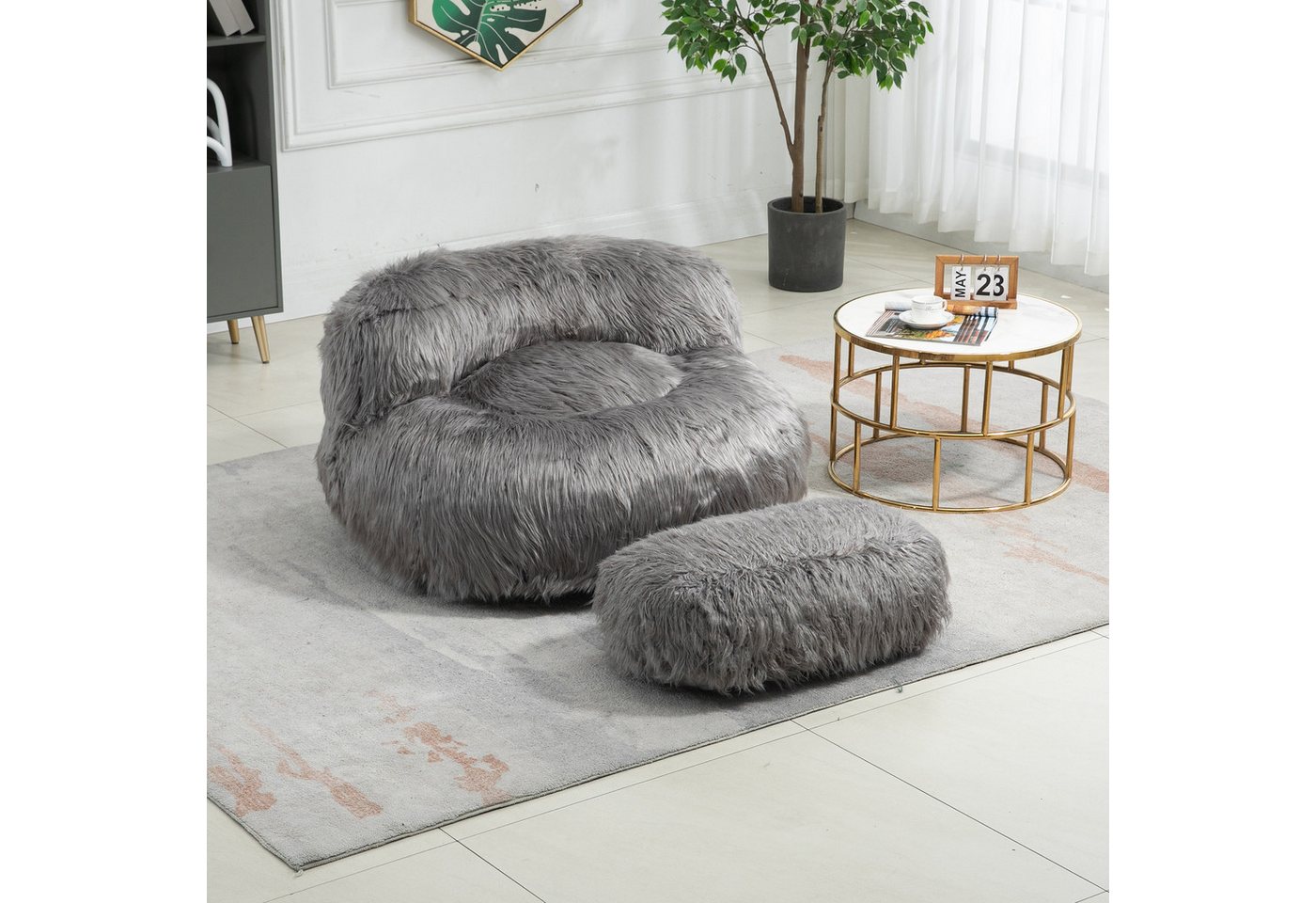 Merax Sitzsack, mit Sitzpouf, Einzelsessel mit Plüschbezug, Loungesessel von Merax