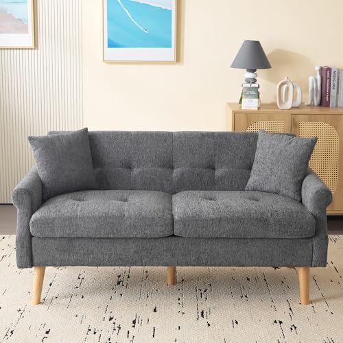Merax Sofa 2 Sitzer, 2er Sofa mit 2 Kissen, Kleine Stoffcouch Küchensofa mit Armlehne, Mini Sofa Gepolsterte Couch Loveseat, für Wohnzimmer/Wohnung/Büro, Chenille-Stoff, 162x74x77CM/Grau von Merax