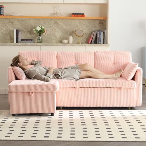 Merax Sofa Ecksofa mit Schlaffunktion, Praktisches Schlafsofa mit Bettkasten, Stauraum, Links und Rechts austauschbar, Modernes L-förmiges Schlafcouch für Wohnzimmer/Schlafzimmer, Samt, Rosa Merax Sofa Ecksofa mit Schlaffunktion, Praktisches Schlafsofa mit Bettkasten, Stauraum, Links und Rechts austauschbar, Modernes L-förmiges Schlafcouch für Wohnzimmer/Schlafzimmer, Samt, Rosa von Merax