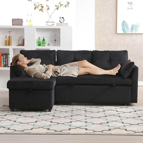 Merax Sofa Ecksofa mit Schlaffunktion, Praktisches Schlafsofa mit Bettkasten, Stauraum, Links und Rechts austauschbar, Modernes L-förmiges Schlafcouch für Wohnzimmer/Schlafzimmer, Samt, Schwarz Merax Sofa Ecksofa mit Schlaffunktion, Praktisches Schlafsofa mit Bettkasten, Stauraum, Links und Rechts austauschbar, Modernes L-förmiges Schlafcouch für Wohnzimmer/Schlafzimmer, Samt, Schwarz von Merax