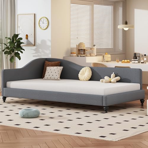 Merax Sofabett Polsterbett 90x200cm mit Lattenrost, Multifunktionsbett aus Hautfreundlichem Samtstoff in Grau B, Schlafsofa mit Rückenlehnen und Einfache Montage (ohne Matratze) von Merax