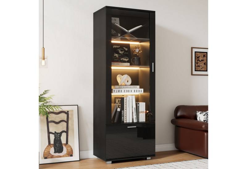 Merax Standvitrine hochglanz Vitrine mit LED-Beleuchtung (1-St., Schrank Hochschrank) Glasvitrine mit Acryl-Glastüren,3 Glasböden & Stauraumfach,40x50x160cm von Merax