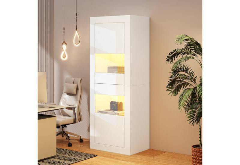 Merax Standvitrine hochglanz Vitrine mit LED-Beleuchtung inkl.Fernbedienung (1-St) Hochschrank mit erstellbaren Glasböden & Kippsicherung, 61x42x162 cm von Merax