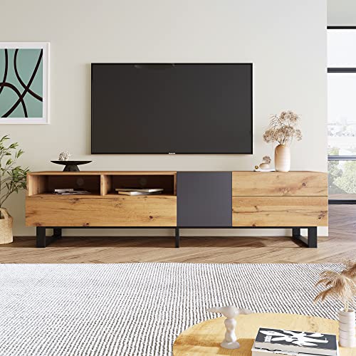 Merax TV Lowboard 180 cm Schwarz Wildeiche, TV Bank, TV Schrank mit 2 Schließfach und 2 Schublade, Vintage Industrial, Fernsehtisch TV Board Rack, für Wohnzimmer und Esszimmer, 180 x 38 x 50 cm von Merax