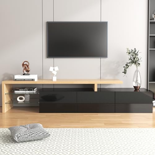 Merax TV Lowboard Wohnzimmertisch TV Sideboard Wohnzimmer TV Bank Fernseher Tisch Fernseher Schrank Holzoptik TV Kommode mit LED von Merax